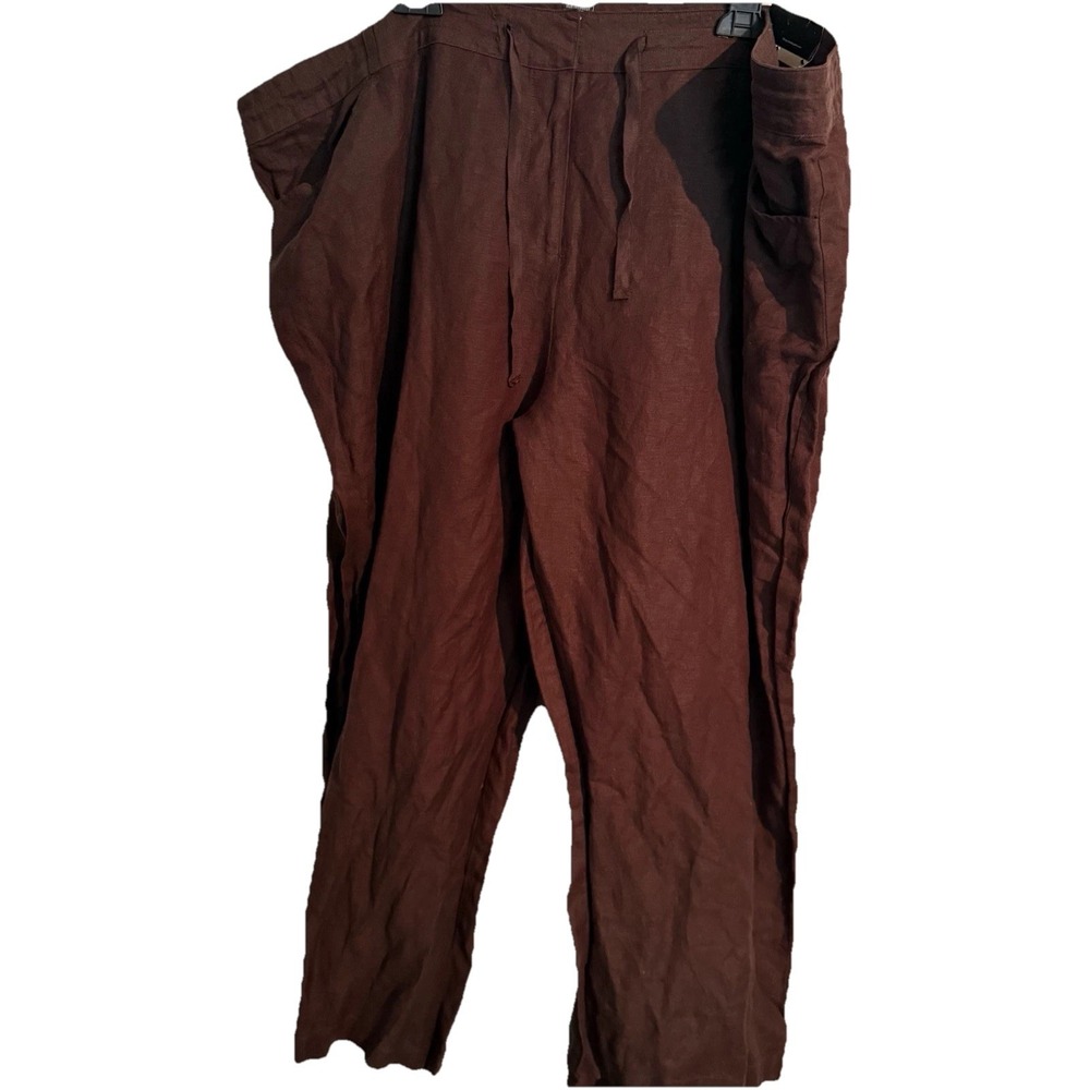 Lane Bryant 26/28 Chocolate Brown Linen Blend Pants Wide Leg Basic Minimalist